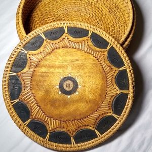 Wicker and wood storage basket